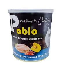 کنسرو گربه پابلو سوپر پرمیوم طعم مرغ و ماهی سالمون و کدو تنبل وزن ۸۰۰ گرم